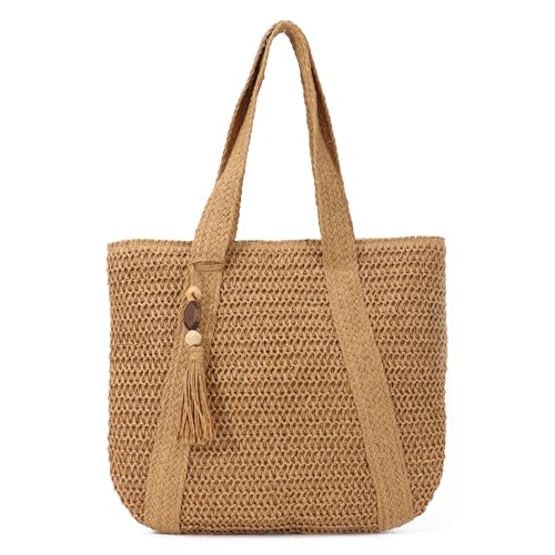 EVEOUT Stroh Umhängetaschen für Damen Sommer Mode gewebte groß Schultertaschen Lässige Strandtasche Shopper EVEOUT Stroh Umhängetaschen für Damen Sommer Mode gewebte groß Schultertaschen Lässige Strandtasche Shopper von EVEOUT