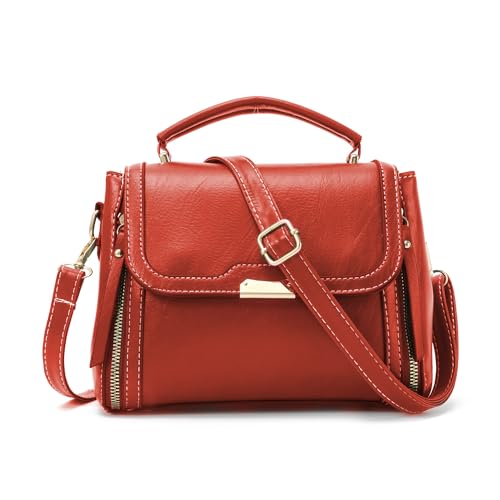 EVEOUT Vintage Leder Umhängetasche Damen Retro Quadratische Handtasche Mode Schultertaschen mit Handkette von EVEOUT