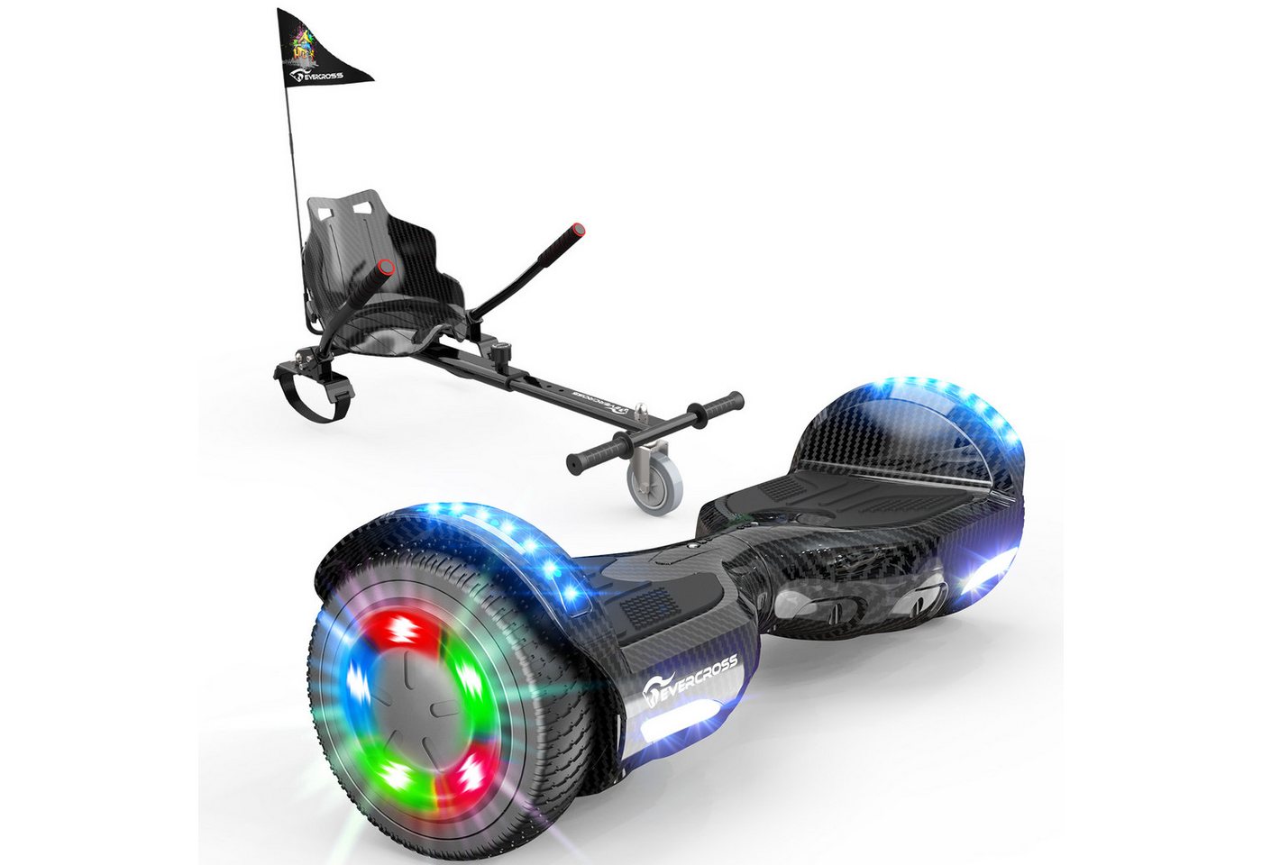 EVERCROSS TECH Balance Scooter 6.5” Hoverboard mit Sitz, Leuchtende Reifen, Bluetooth-Musik, LED-Lichter, bis zu 10-15 km, Geschenke für Kinder von EVERCROSS TECH