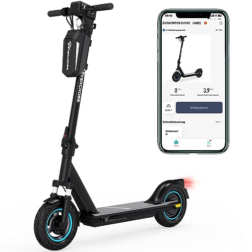 EVERCROSS EV10Z ABE E Scooter mit Straßenzulassung, 10'' Flatbarer Electric Scooter ABE, Elektroroller Erwachsene mit App & LED Display, 350W Motor, 11,4AH Batterie, 20 KM/H, duales Bremssystem von EVERCROSS