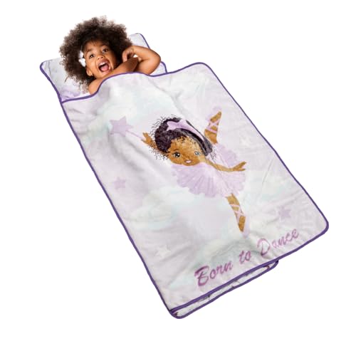 EVERYDAY KIDS Kleinkind-Schlafmatte mit abnehmbarem Kissen – Born to Dance Afroamerikanische Ballerina – Tragegriff mit Riemenverschluss, Rollup-Design für Vorschule, Kindertagesstätte, Schlafsack – von EVERYDAY KIDS