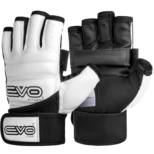 EVO Fitness MMA Handschuhe Muay Thai Gel Kickboxen Grappling Sparring Training Käfig Kampfsport Boxsack Kampfsport Taekwondo Karate (weiß, mittel) von EVO Fitness