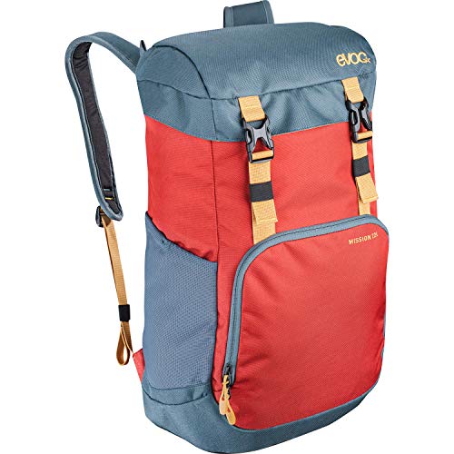 EVOC MISSION 22l Reiserucksack Tagesrucksack Top-Loader-Rucksack für den täglichen Einsatz (Volumen: 22 l, Organiser-Fächer, gepolstertes Laptop- und Tablet-Fach), Chili Rot / Schiefer Grau von EVOC