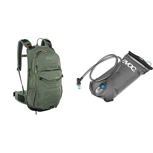 EVOC STAGE 12 Tagesrucksack Outdoor-Backpack HYDRATION BLADDER 1,5 Trinkblase für den Rucksack(12 L, Belüftungssystem, verstellbare Schultergurte, Trinkblasenfach), Dunkeloliv/Carbon Grau von EVOC