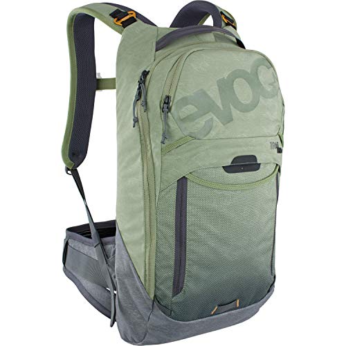 EVOC TRAIL PRO 10l Protektor Rucksack für Trailriding & Renneinsätze (Größe: L/XL, LITESHIELD PLUS Rückenprotektor, extrem leicht, breite Hüftflossen, 3l Trinkblasenfach), Olive / Carbon Grau von EVOC