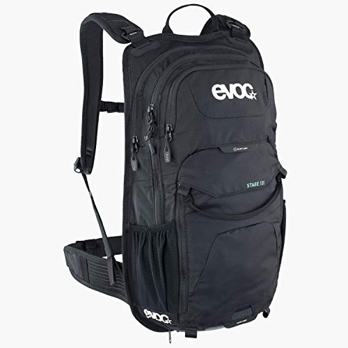 EVOC STAGE 12 technischer Fahrradrucksack, Backpack für Outdoor-Aktivitäten (AIR FLOW CONTACT System, verstellbare Schultergurte, Trinkrucksack mit Werkzeugfach, Trinkblasenfach), Schwarz von EVOC