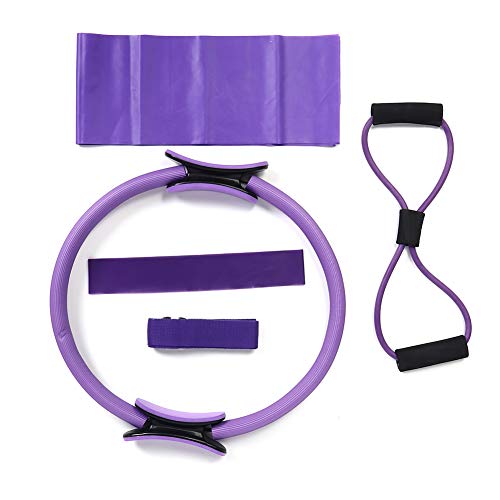 EVTSCAN Pilates-Ring-Set, Latex-Handtuch, Brust-Expander-Seil, Fitness-Stretch-Gürtelschlaufe, Lila, Yoga-Ausrüstung für Heimtraining von EVTSCAN