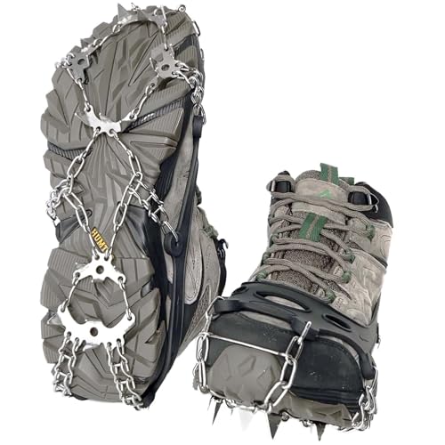 EWENYS Steigeisen für Bergschuhe mit 19 Edelstahl Spikes Schuhkrallen, Anti-Rutsch Winter Ice Schuhkrallen für Schnee und EIS, Damen Herren Grödel Spikes für Wandern Klettern Angeln Winter Outdoor von EWENYS