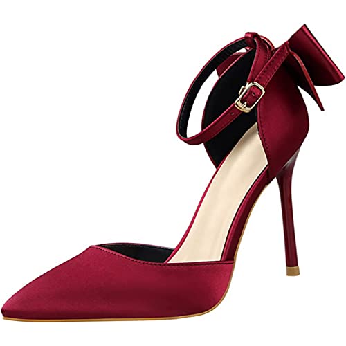EXECAB Damen-Pumps mit Spitzen Zehen und Knöchelriemen, Pumps mit Schleife, Stiletto-Sandalen für Damen, Pumps mit Spitzen Zehen, Kleid, Party-Sandalen,Wine red,39 EXECAB Damen-Pumps mit Spitzen Zehen und Knöchelriemen, Pumps mit Schleife, Stiletto-Sandalen für Damen, Pumps mit Spitzen Zehen, Kleid, Party-Sandalen,Wine red,39 von EXECAB