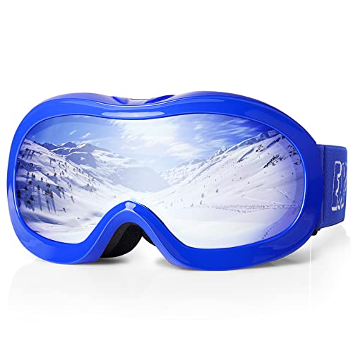 EXP VISION Kinder-Skibrille Anti-Fog Kinder-Snowboardbrille mit UV-Schutz, Überbrille Schneebrille für Jungen Mädchen Jugend (Blauer Rahmen/Blaue Linse) von EXP VISION