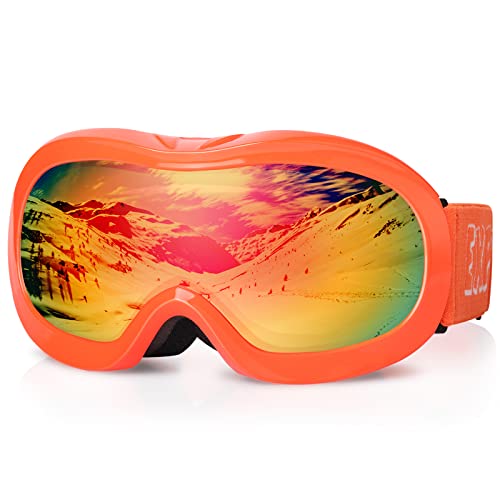 EXP VISION Kinder-Skibrille Anti-Fog Kinder-Snowboardbrille mit UV-Schutz, Überbrille Schneebrille für Jungen Mädchen Jugend (Orange Rahmen/Rote Linse) von EXP VISION