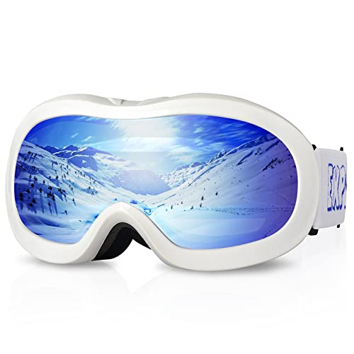 EXP VISION Kinder-Skibrille Anti-Fog Kinder-Snowboardbrille mit UV-Schutz, Überbrille Schneebrille für Jungen Mädchen Jugend (Weißer Rahmen/Blaue Linse) von EXP VISION