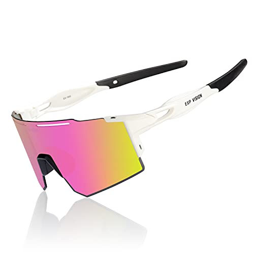 EXP VISION Polarisierte Fahrradbrille, UV 400 Sportbrille, Winddichte Fahrradbrille zum Laufen Wandern Golf Angeln Fahren (Rosa) von EXP VISION