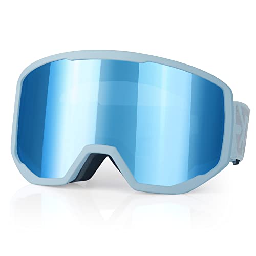 EXP VISION Skibrille für Damen und Herren, Snowboard Brille Schneebrille OTG 100% UV-Schutz Skibrille für brillenträger, Anti-Nebel Snowboard Brille Ski Goggles (Eisblau) von EXP VISION