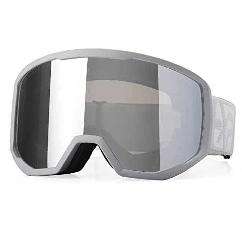 EXP VISION Skibrille für Damen und Herren, Snowboard Brille Schneebrille OTG 100% UV-Schutz Skibrille für brillenträger, Anti-Nebel Snowboard Brille Ski Goggles (Grauer Rahmen Silber) von EXP VISION