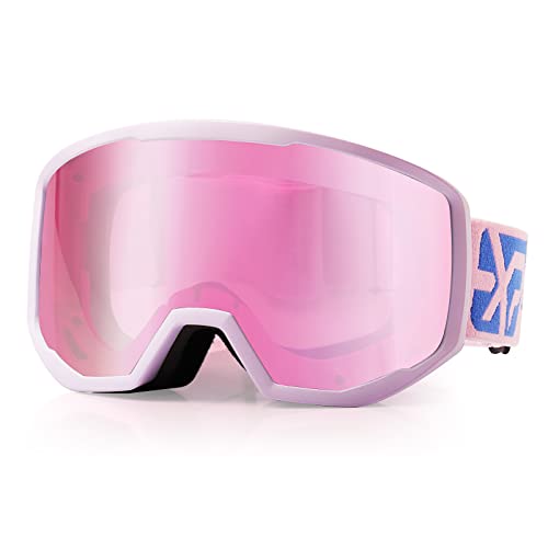 EXP VISION Skibrille für Damen und Herren, Snowboard Brille Schneebrille OTG 100% UV-Schutz Skibrille für brillenträger, Anti-Nebel Snowboard Brille Ski Goggles (Lila) von EXP VISION