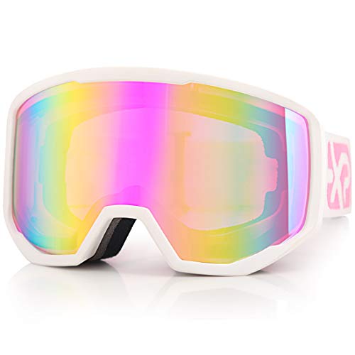 EXP VISION Skibrille für Damen und Herren, Snowboard Brille Schneebrille OTG 100% UV-Schutz Skibrille für brillenträger, Anti-Nebel Snowboard Brille Ski Goggles (Rosa) von EXP VISION
