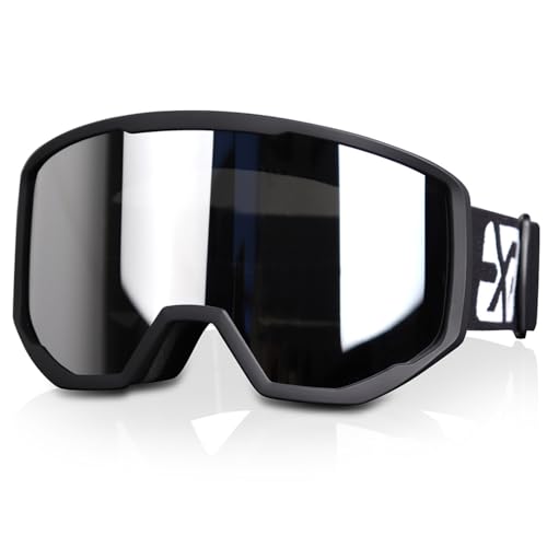 EXP VISION Skibrille für Damen und Herren, Snowboard Brille Schneebrille OTG 100% UV-Schutz Skibrille für brillenträger, Anti-Nebel , Ski Goggles (Silber) von EXP VISION