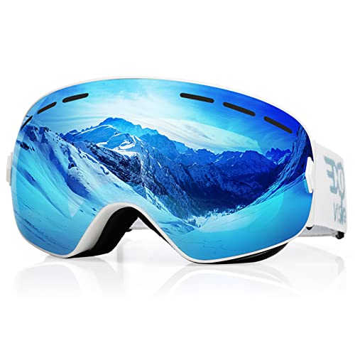 EXP VISION Snowboard Skibrille für Herren Damen Jugend, 100% UV400 Schutz Anti Beschlag über der Brille Winter Schneebrille mit sphärischer abnehmbarer Scheibe (Traum blau) von EXP VISION