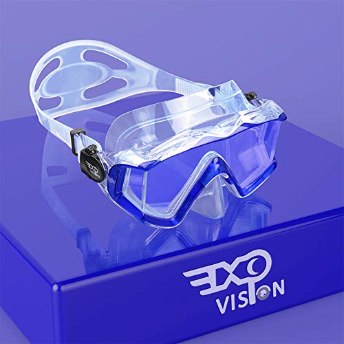 Pano 3 Fensteransicht Tauchmaske für Erwachsene, Schnorchel-Tauchmaske aus gehärtetem Glas, Premium-Schwimmbrille mit Nasenabdeckung zum Schnorcheln, Freitauchen, Schwimmen (Klares Blau) von EXP VISION