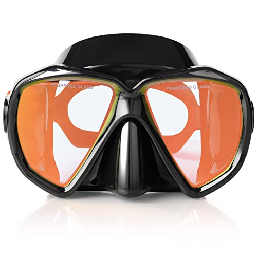Taucherbrille für Erwachsene mit Anti-Nebel Schnorchelmaske, Schwimmmaske gehärtetem Glas und Nasenabdeckung zum Schnorcheln und Schwimmen (Schwarz(Rote Linse)) von EXP VISION