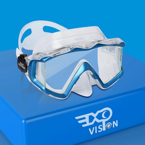 Pano 3 Fensteransicht Tauchmaske für Erwachsene, Schnorchel-Tauchmaske aus gehärtetem Glas, Premium-Schwimmbrille mit Nasenabdeckung zum Schnorcheln, Freitauchen, Schwimmen (Blau See) von EXP VISION