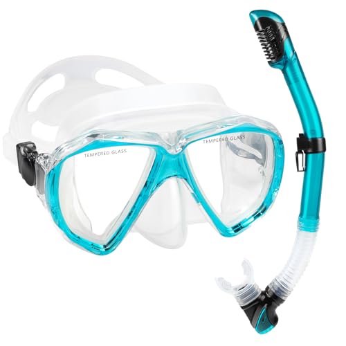 Taucherbrille für Erwachsene mit Anti-Nebel Schnorchelmaske, Schwimmmaske gehärtetem Glas und Nasenabdeckung zum Schnorcheln und Schwimmen (Aqua Satz) von EXP VISION