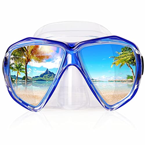 Taucherbrille für Erwachsene mit Anti-Nebel Schnorchelmaske, Schwimmmaske gehärtetem Glas und Nasenabdeckung zum Schnorcheln und Schwimmen (Trans Blau) von EXP VISION