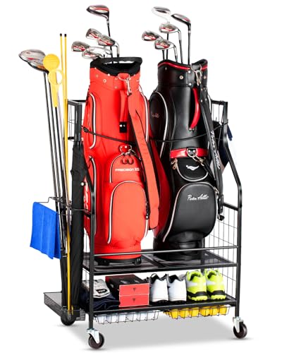 EXTCCT Golftaschen-Aufbewahrung, Garagen-Organizer, Golftaschenständer für 2 Golftaschen und Golfschläger, Golfbälle, Golfausrüstungszubehör, extra große Golftaschen-Aufbewahrung für Garage, Club, EXTCCT Golftaschen-Aufbewahrung, Garagen-Organizer, Golftaschenständer für 2 Golftaschen und Golfschläger, Golfbälle, Golfausrüstungszubehör, extra große Golftaschen-Aufbewahrung für Garage, Club, von EXTCCT