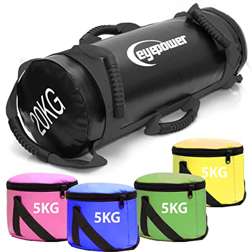 EYEPOWER 20kg Power Bag + 4 Kettlebell Gewichte - Befüllt mit Eisensand - Besser als Geräte: 6 Griffe Fitness Sandbag für Zuhause - 20x60cm Gewichtssack für Home Training - Bauch- und Rückentrainer EYEPOWER 20kg Power Bag + 4 Kettlebell Gewichte - Befüllt mit Eisensand - Besser als Geräte: 6 Griffe Fitness Sandbag für Zuhause - 20x60cm Gewichtssack für Home Training - Bauch- und Rückentrainer von EYEPOWER