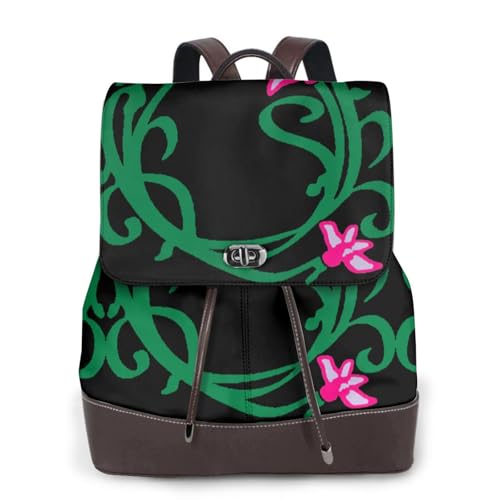 Damen-Rucksack mit Lotusblumen-Namaste-Druck, wasserdicht, Diebstahlschutz, leicht, PU-Leder, Nylon, Schultasche, Schultertasche, Reiserucksack, Schwarz , Einheitsgröße von EZDLOWVBA