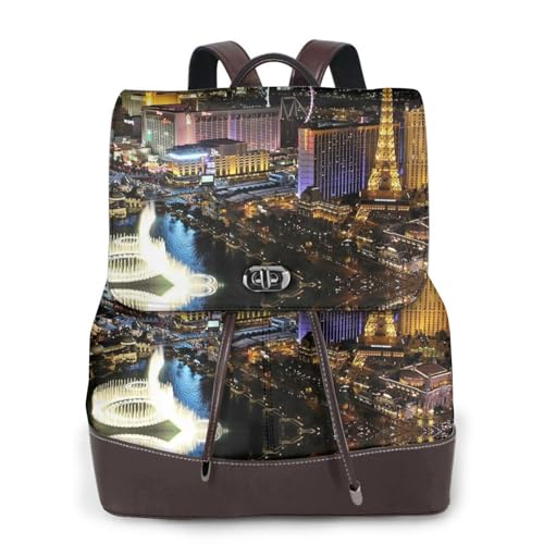 Las Vegas Damen-Rucksack, wasserdicht, Diebstahlschutz, leicht, PU-Leder, Nylon, Schultasche, Schultertasche, Reiserucksack, Schwarz , Einheitsgröße von EZDLOWVBA