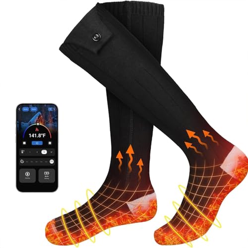 Beheizte Socken, 5000 mAh, 2 wiederaufladbare beheizte Socken, 4 Temperaturen, Steuerung per App für Männer und Frauen, waschbar, für Fußwärmer, Winterski, Camping, Jagd von EagerMinds