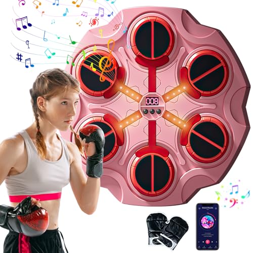 EagerMinds Music Boxing Machine mit Boxhandschuhen, LED Elektronische Musik Boxing Machine, 3 Geschwindigkeiten,Unterstützt Bluetooth,Musik-Boxmaschine, Geschenk Für Kinder Exercise (C-pink) von EagerMinds