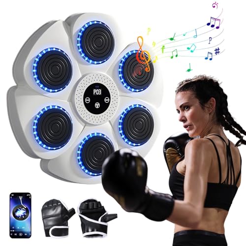 Musikboxmaschine, Erwachsene und Kinder, 9 Geschwindigkeitsmodi, Zielscheibe, Wand-Boxen, Musik, mit automatischem Zählen, LED-Musikboxmaschine, Bluetooth Music Boxing Maschine (Weiß, 1 x Handschuhe) Musikboxmaschine, Erwachsene und Kinder, 9 Geschwindigkeitsmodi, Zielscheibe, Wand-Boxen, Musik, mit automatischem Zählen, LED-Musikboxmaschine, Bluetooth Music Boxing Maschine (Weiß, 1 x Handschuhe) von EagerMinds