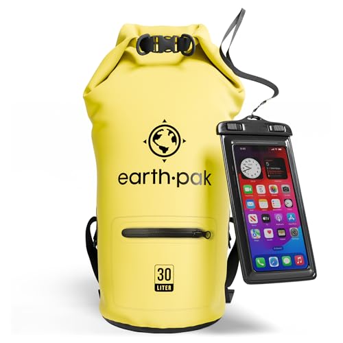 Earth Pak Torrent Serie Dry Bag wassersdichte Tasche mit verstellbarem Schultergurt und wasserfester Handyhülle Ideal beim Kajak Fahren Angeln Rafting Gelb 30L von Earth Pak