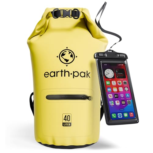 Earth Pak Torrent Serie Dry Bag wassersdichte Tasche mit verstellbarem Schultergurt und wasserfester Handyhülle Ideal beim Kajak Fahren Angeln Rafting Gelb 40L von Earth Pak