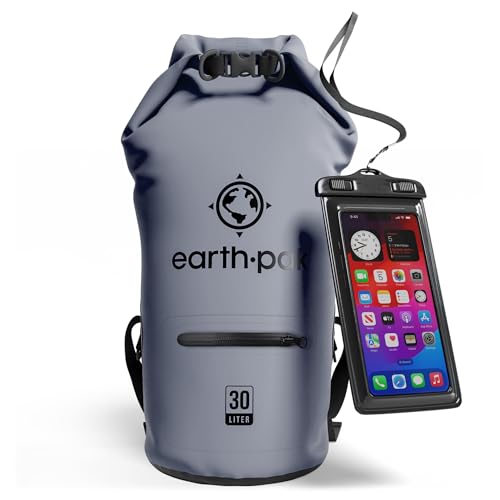 Earth Pak Torrent Serie Dry Bag wassersdichte Tasche mit verstellbarem Schultergurt und wasserfester Handyhülle Ideal beim Kajak Fahren Angeln Rafting Grau 30L von Earth Pak