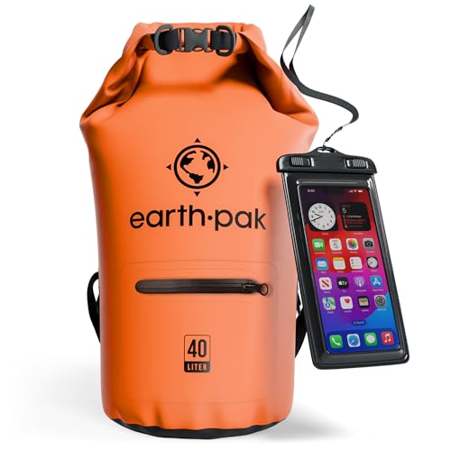 Earth Pak Torrent Serie Dry Bag wassersdichte Tasche mit verstellbarem Schultergurt und wasserfester Handyhülle Ideal beim Kajak Fahren Angeln Rafting Orang 40L von Earth Pak