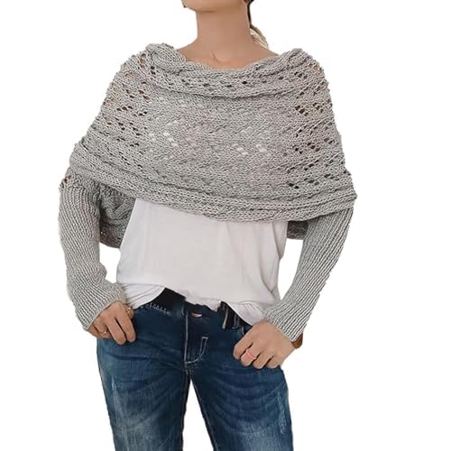 EasPowest Schal Mit Ärmeln,Schal Mit Ärmeln Gestrickt,Schal Mit Ärmeln Für Damen,Schal Mit Ärmeln Strick (Light Gray) von EasPowest