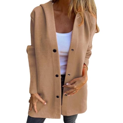 Meditatem Lässige einreihige Kapuzenjacke, Meditatem Damenjacken, Einreihige Trenchcoats für Damen, Trenchcoat mit Kapuze für Damen, Kapuzenjacke für Damen (3X-Large,Khaki) von EasPowest