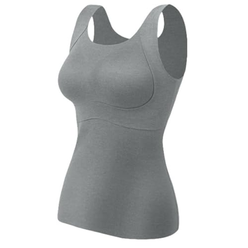 Patiyu Shop Integrierter BH, Patiyu Damen Thermo-Tanktop mit integriertem BH, Patiyu Kaschmir-Pulloverweste für Damen, Verdicktes Unterhemd für Herbst und Winter (Gray,Large) von EasPowest