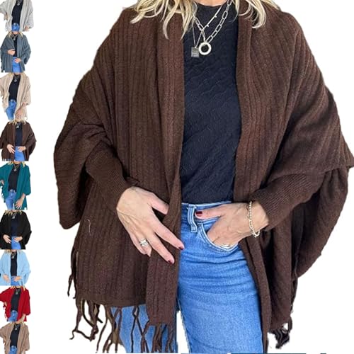 Pinklaura Cardigan Wrap,Pinklaura Tassel Cardigan Wrap,Women's Tassel Cardigan Wrap (Coffee) von EasPowest