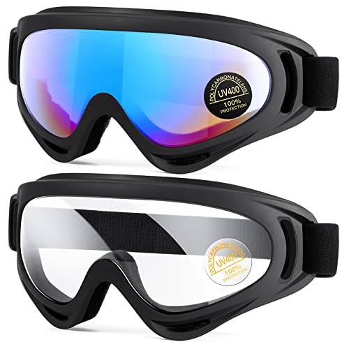 EasYoung 2er-Pack Skibrille, kompatible Snowboardbrille für Kinder, Jugendliche, Jungen, Mädchen, Herren und Damen, Motorradbrille, Windschutzbrille von EasYoung