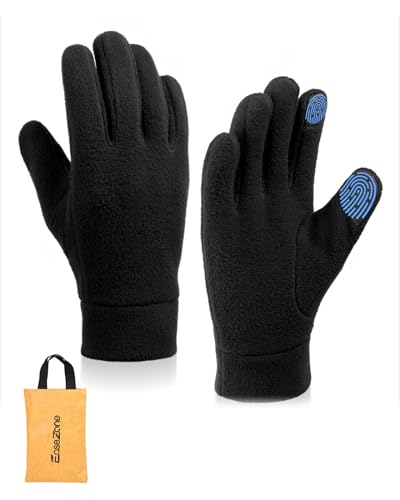 EaseZone Winterhandschuhe Herren & Damen Fahrrad Handschuhe Winddicht Handschuhe Damen Thermohandschuhe Fahrradhandschuhe Laufhandschuhe Touchscreen Schwarz Polarfleece mit Aufbewahrungstasche, S von EaseZone