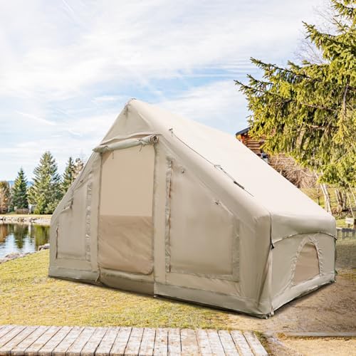 Aufblasbare Zelte für Camping, Blow Up Glamping Zelte mit Handpumpe, einfach einzurichten 4 Saison wasserdicht Winddicht Outdoor Luft Zelte Haus, 2 Türen und 4 Fenster von Easilywinlife