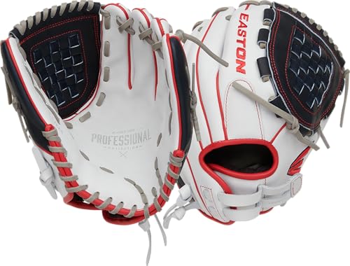 Easton Damen PCFP125-3WN (RHT) Softball-Handschuh, Weiß/Marineblau/Rot | Korbgeflecht, 12.5" von Easton
