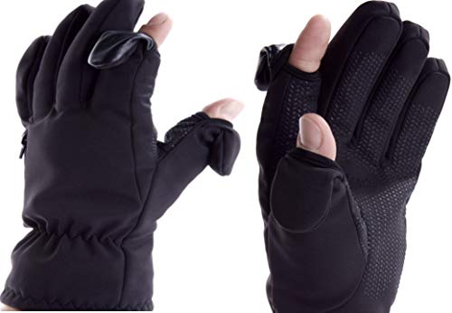 Easy Off Gloves Ski- und Fotografie-Handschuhe. Klappbare Fingerspitzen mit Magnetverschluss und Reißverschlusstasche für Speicherkarten (Large EU 10) von Easy Off Gloves