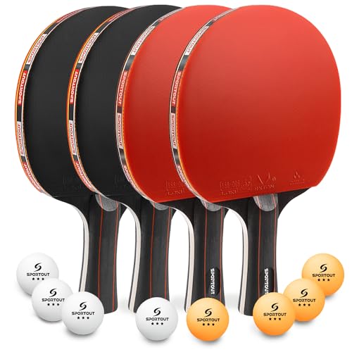 Tischtennisschläger Set, 4 Tischtennis-Schläger mit 8 Tischtennisbälle Tischtennis Schläger Set mit Tasche Profi Sport Set für Indoor Outdoor Spiele Tischtennisschläger Set, 4 Tischtennis-Schläger mit 8 Tischtennisbälle Tischtennis Schläger Set mit Tasche Profi Sport Set für Indoor Outdoor Spiele von Sportout
