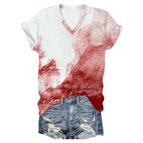 Blutiges T-Shirt Halloween, Damenoberteile Modern Sommer, Tee Shirt Entsetzen Blood Sommershirts Kurzärmeliger V Ausschnitt Top mit Blut Bluse Lässig Leicht Halloween-Kostüm von Eauptffy